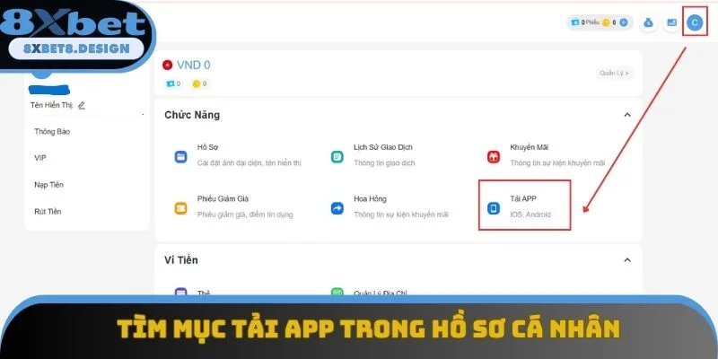 Tìm mục tải app trong hồ sơ cá nhân Tìm mục tải app trong hồ sơ cá nhân